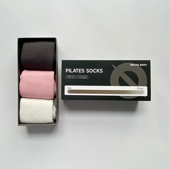 Rolling Bunny Pilates Socks, Barre Yoga Socks 3 Pairs Premium Cotton-Blend Socks - Picture 10 of 13
